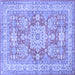 Square Machine Washable Medallion Blue Traditional Rug, wshtr4690blu