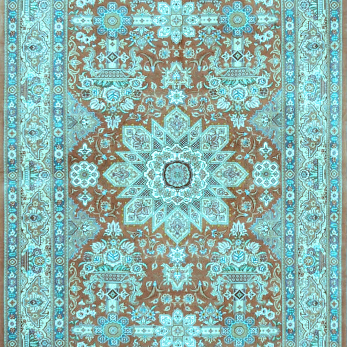 Machine Washable Medallion Light Blue Traditional Rug, wshtr4690lblu