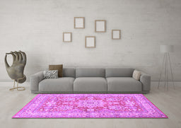 Machine Washable Medallion Purple Traditional Area Rugs in a Living Room, wshtr4690pur