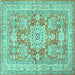 Square Machine Washable Medallion Turquoise Traditional Area Rugs, wshtr4690turq