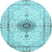 Round Medallion Light Blue Traditional Rug, tr4691lblu