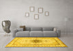 Machine Washable Medallion Yellow Traditional Rug in a Living Room, wshtr4691yw