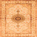 Round Machine Washable Medallion Orange Traditional Area Rugs, wshtr4691org