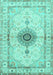 Machine Washable Medallion Turquoise Traditional Area Rugs, wshtr4691turq