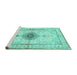 Sideview of Machine Washable Medallion Turquoise Traditional Area Rugs, wshtr4691turq