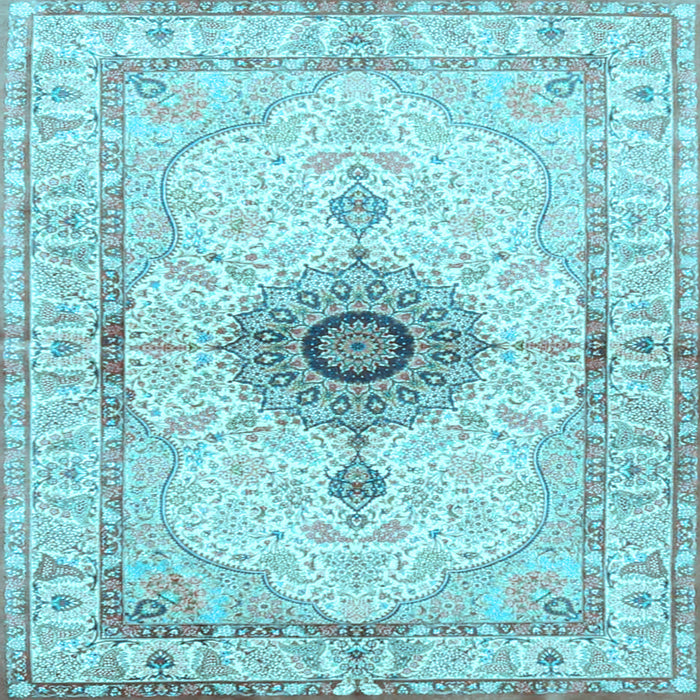 Square Machine Washable Medallion Light Blue Traditional Rug, wshtr4691lblu