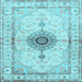 Square Machine Washable Medallion Light Blue Traditional Rug, wshtr4691lblu