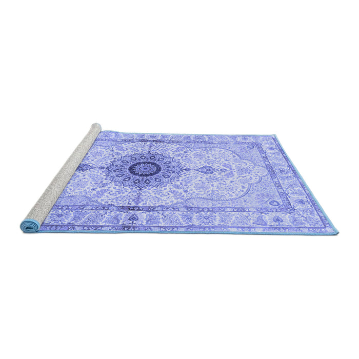 Sideview of Machine Washable Medallion Blue Traditional Rug, wshtr4691blu