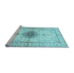 Sideview of Machine Washable Medallion Light Blue Traditional Rug, wshtr4691lblu