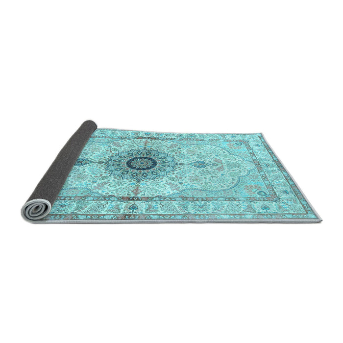 Sideview of Medallion Light Blue Traditional Rug, tr4691lblu