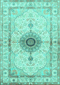 Medallion Turquoise Traditional Rug, tr4691turq