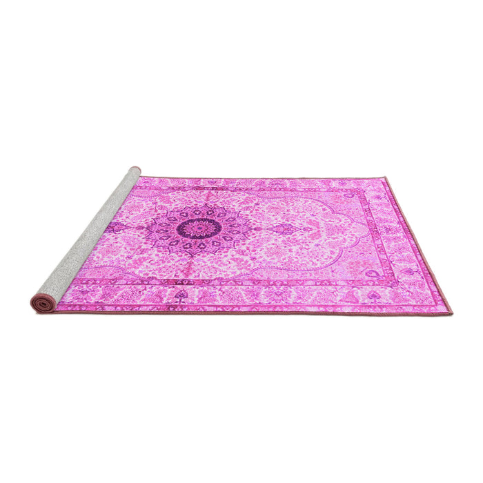 Sideview of Machine Washable Medallion Pink Traditional Rug, wshtr4691pnk
