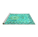 Sideview of Machine Washable Medallion Turquoise Traditional Area Rugs, wshtr4692turq