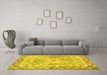 Machine Washable Medallion Yellow Traditional Rug in a Living Room, wshtr4692yw
