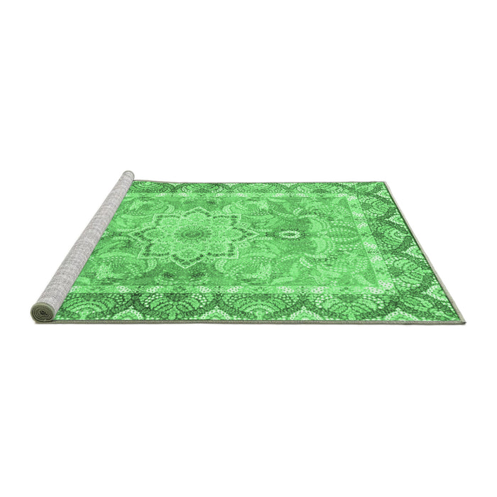 Sideview of Machine Washable Medallion Emerald Green Traditional Area Rugs, wshtr4692emgrn