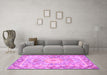 Machine Washable Medallion Pink Traditional Rug in a Living Room, wshtr4692pnk