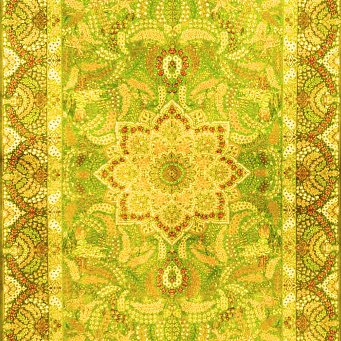Machine Washable Medallion Yellow Traditional Rug, wshtr4692yw