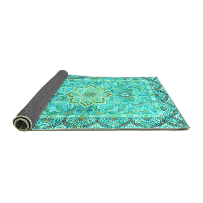Sideview of Medallion Turquoise Traditional Rug, tr4692turq