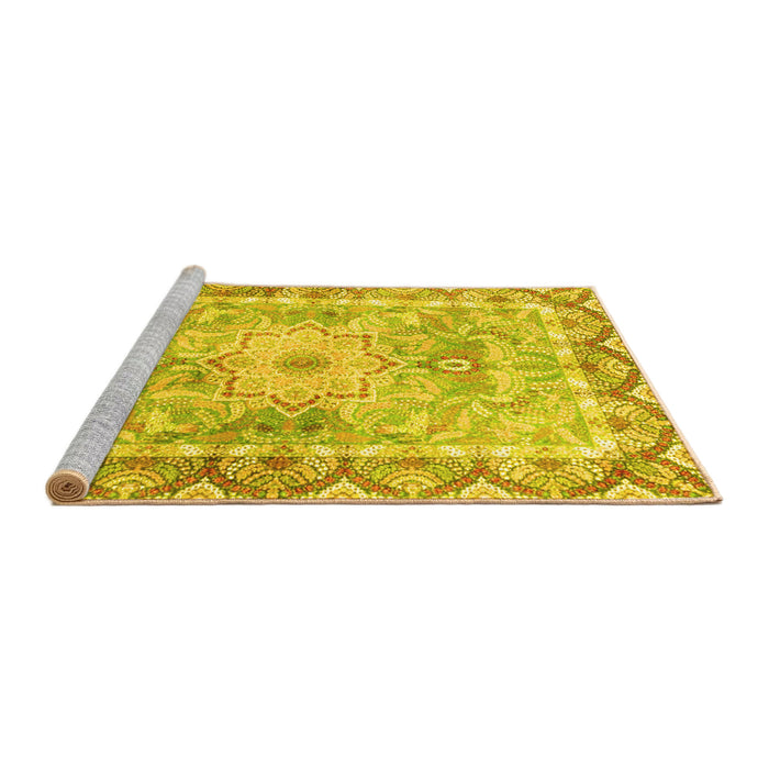 Sideview of Machine Washable Medallion Yellow Traditional Rug, wshtr4692yw
