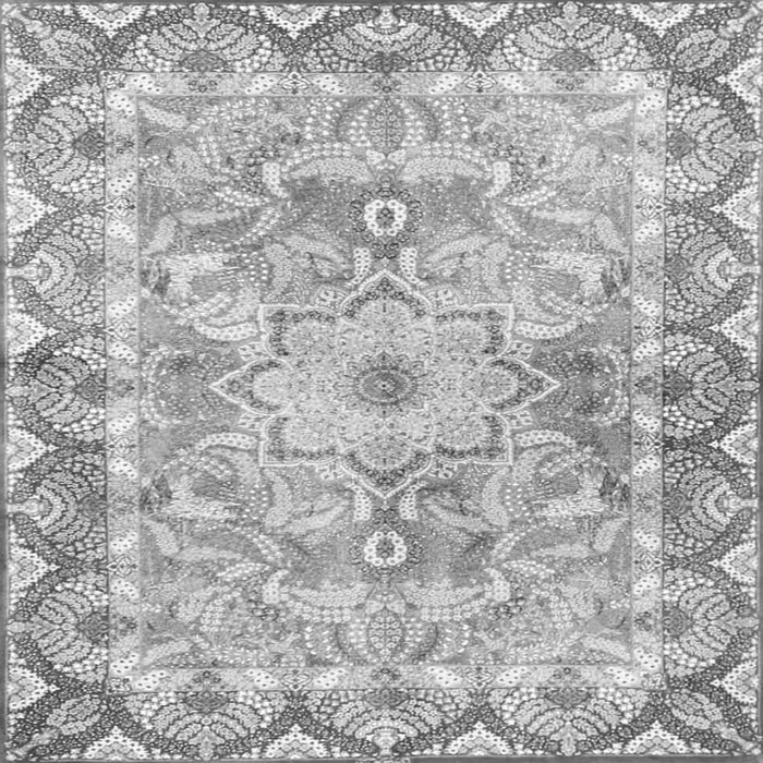 Round Machine Washable Medallion Gray Traditional Rug, wshtr4692gry