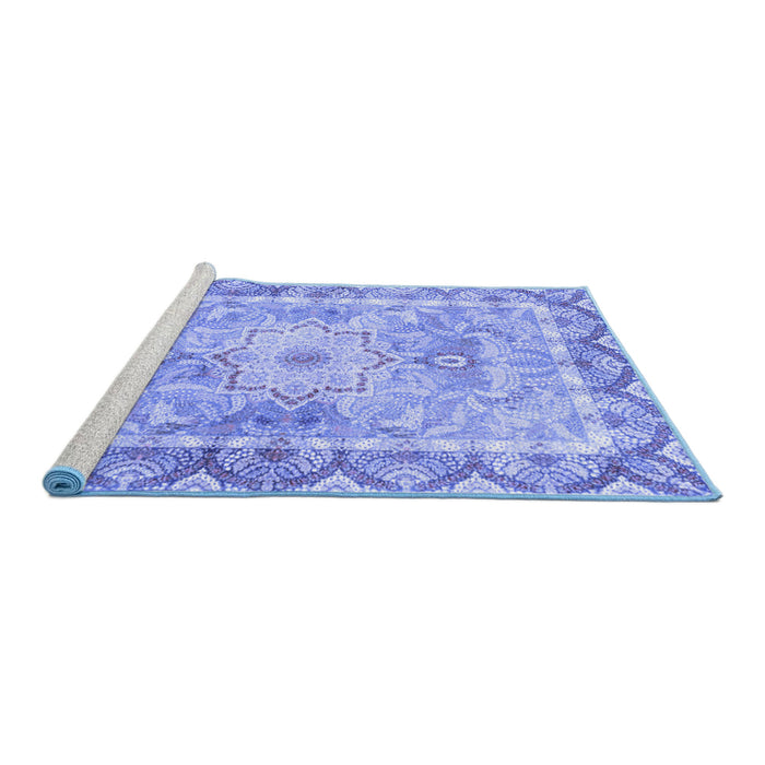 Sideview of Machine Washable Medallion Blue Traditional Rug, wshtr4692blu
