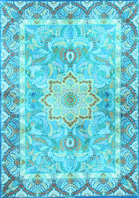 Medallion Light Blue Traditional Rug, tr4692lblu