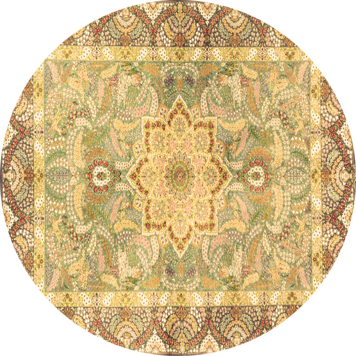 Round Machine Washable Medallion Brown Traditional Rug, wshtr4692brn