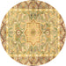 Round Machine Washable Medallion Brown Traditional Rug, wshtr4692brn