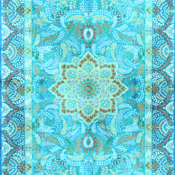 Machine Washable Medallion Light Blue Traditional Rug, wshtr4692lblu
