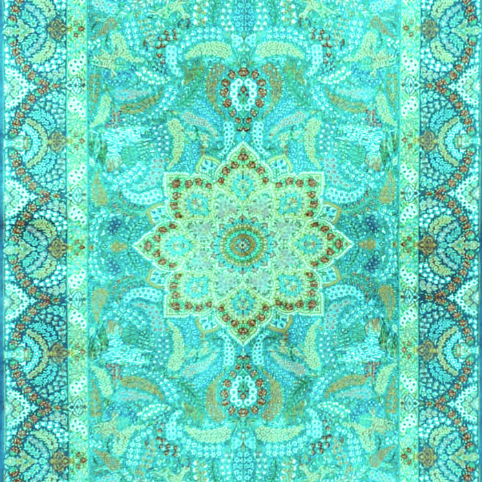 Machine Washable Medallion Turquoise Traditional Area Rugs, wshtr4692turq