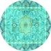 Round Medallion Turquoise Traditional Rug, tr4692turq