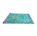 Sideview of Machine Washable Medallion Light Blue Traditional Rug, wshtr4692lblu