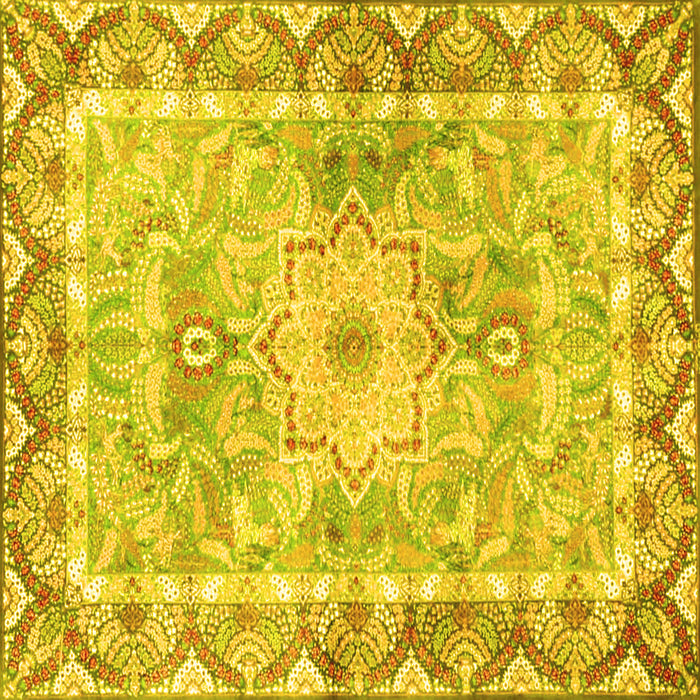 Square Machine Washable Medallion Yellow Traditional Rug, wshtr4692yw