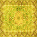 Square Machine Washable Medallion Yellow Traditional Rug, wshtr4692yw