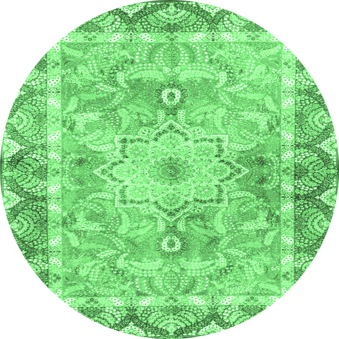Round Machine Washable Medallion Emerald Green Traditional Area Rugs, wshtr4692emgrn