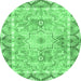 Round Machine Washable Medallion Emerald Green Traditional Area Rugs, wshtr4692emgrn