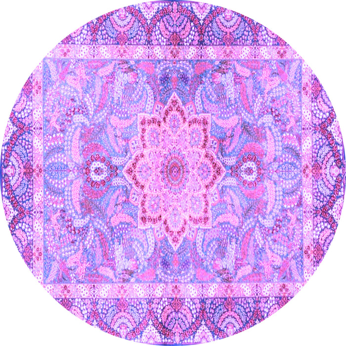 Round Machine Washable Medallion Purple Traditional Area Rugs, wshtr4692pur