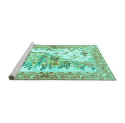 Sideview of Machine Washable Animal Turquoise Traditional Area Rugs, wshtr4693turq