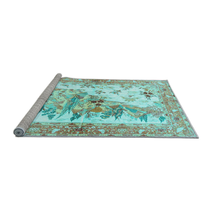 Sideview of Machine Washable Animal Light Blue Traditional Rug, wshtr4693lblu
