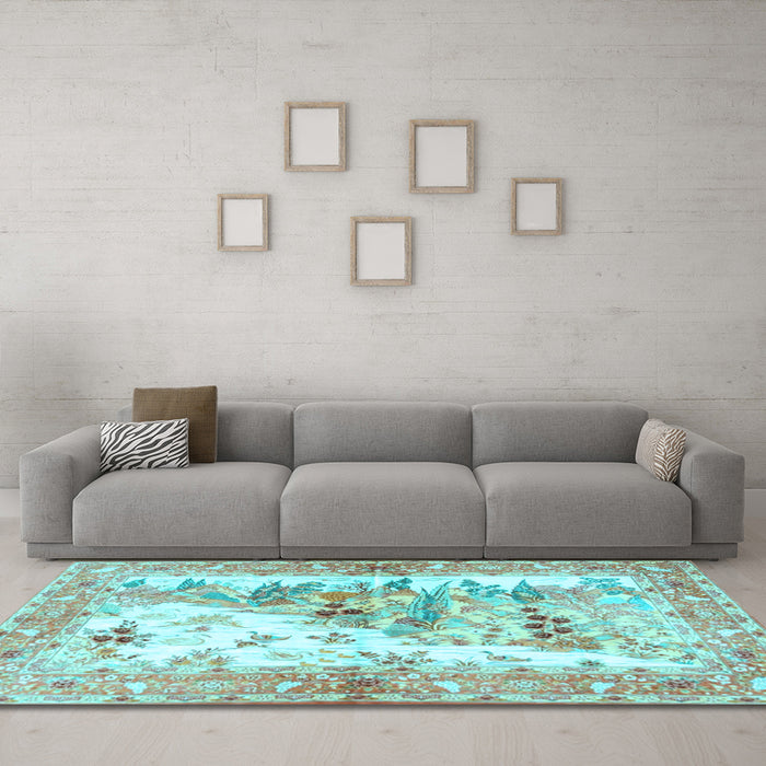 Machine Washable Animal Light Blue Traditional Rug in a Living Room, wshtr4693lblu
