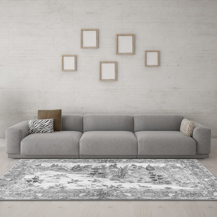 Machine Washable Animal Gray Traditional Rug in a Living Room,, wshtr4693gry