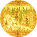 Round Animal Yellow Traditional Rug, tr4693yw