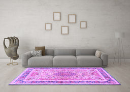 Machine Washable Medallion Purple Traditional Area Rugs in a Living Room, wshtr4694pur