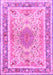 Machine Washable Medallion Pink Traditional Rug, wshtr4694pnk