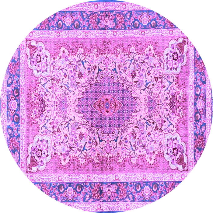 Round Machine Washable Medallion Purple Traditional Area Rugs, wshtr4694pur