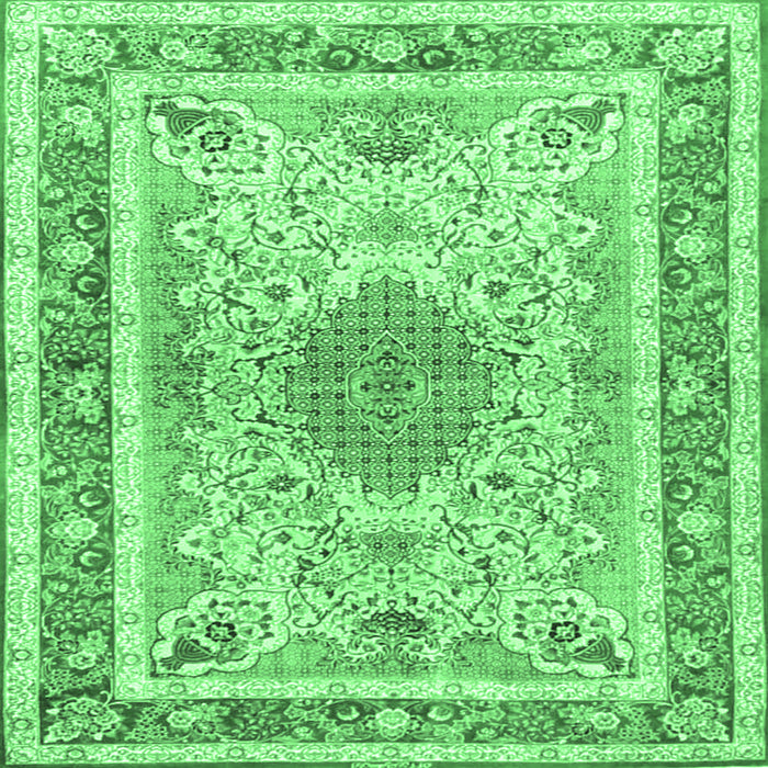 Square Machine Washable Medallion Emerald Green Traditional Area Rugs, wshtr4694emgrn