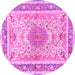 Round Machine Washable Medallion Pink Traditional Rug, wshtr4694pnk