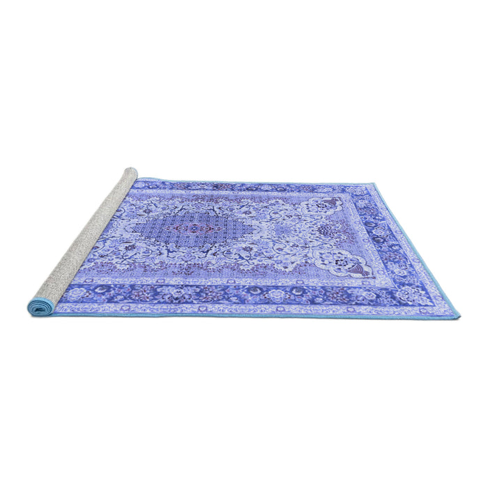 Sideview of Machine Washable Medallion Blue Traditional Rug, wshtr4694blu