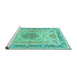 Sideview of Machine Washable Medallion Turquoise Traditional Area Rugs, wshtr4694turq