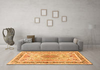 Machine Washable Medallion Orange Traditional Rug, wshtr4694org